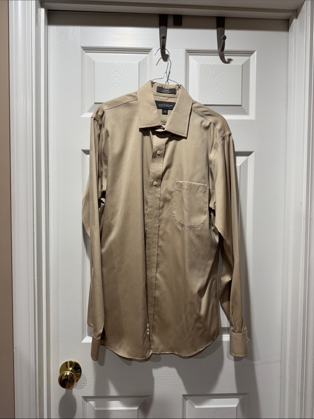 Tan pinpoint cotton non iron dress shirt 16 34/35